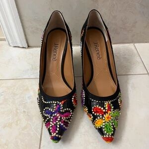 J.Renee Black Heels with Colorful Floral Accents